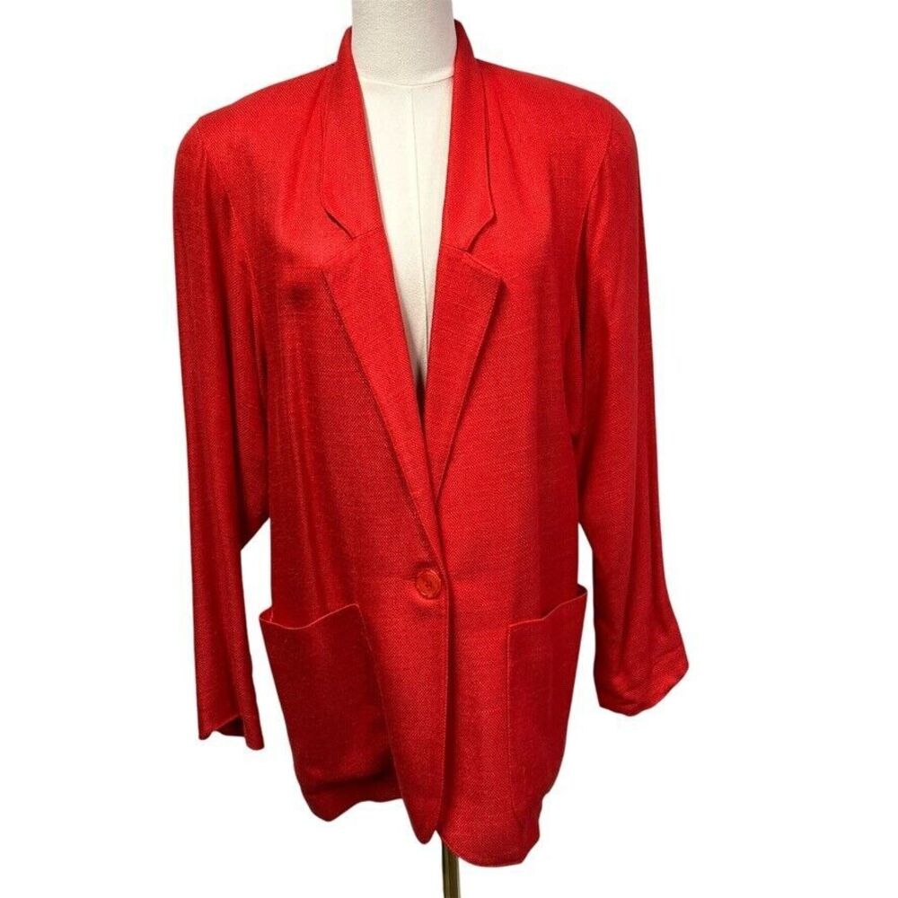 Vintage 80's Cortland Collection Rayon Linen Blazer Womens 6 USA Orange Red‎